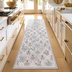 Ashler Runner Rugs 2X6, Floral Hallway Rug, Ultra-Thin Boho Tropical Area Rug, Vintage Long Rugs For Entryway, Kitchen, Foggy Bl