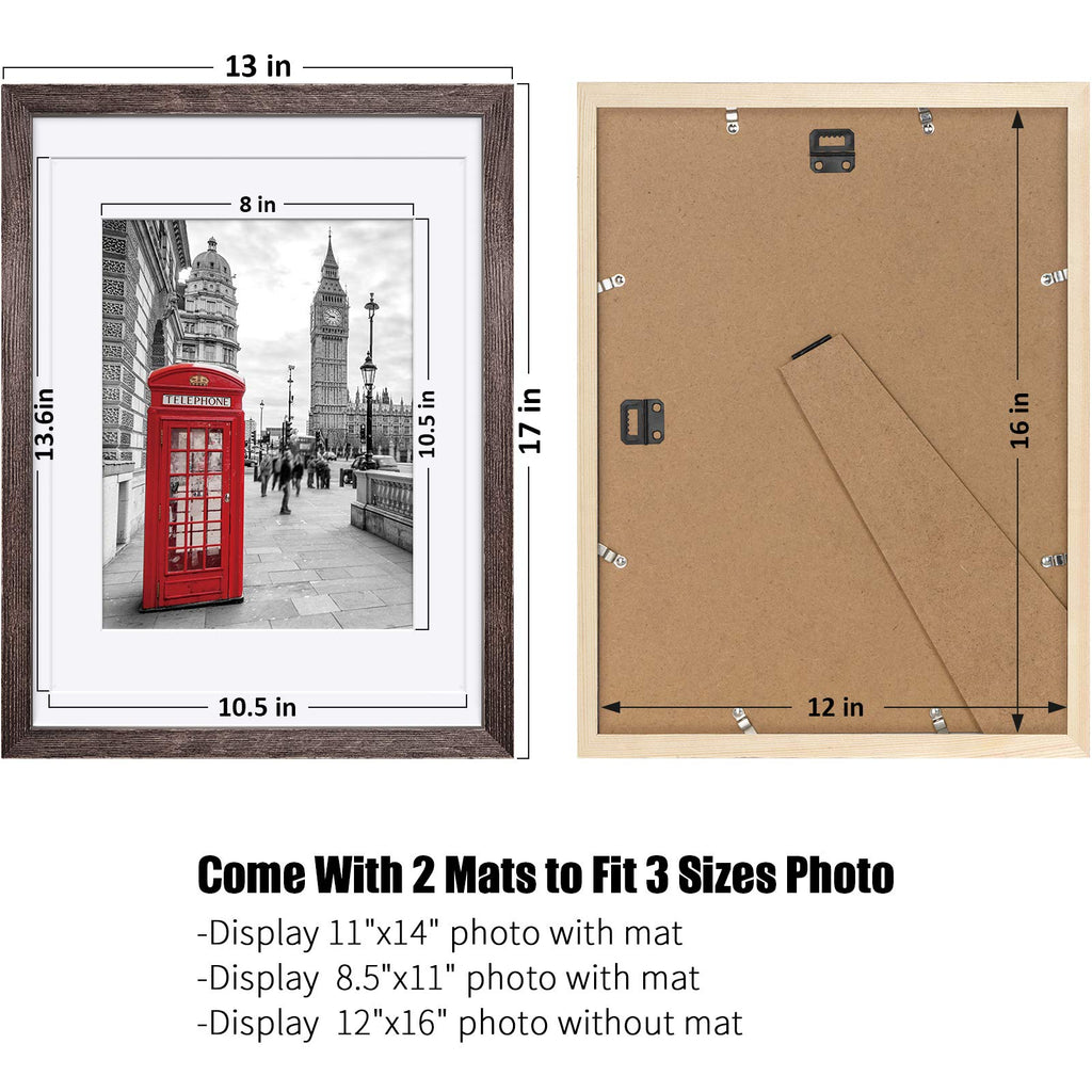 12X16 Rustic Picture Frames Solid Wood Display Pictures 11X14 Or 8.5X11 Diplomas With Mat Or 12X16 Without Mat, Farmhouse Distre