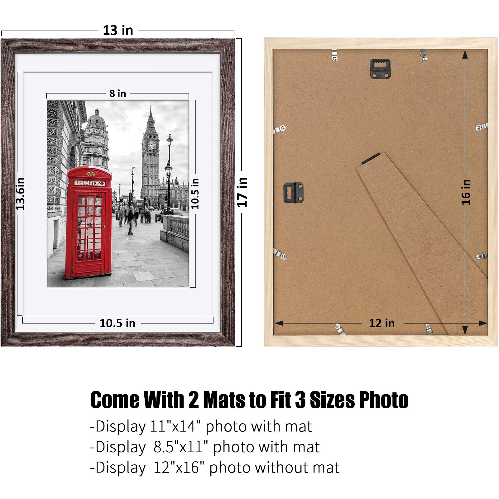 12X16 Rustic Picture Frames Solid Wood Display Pictures 11X14 Or 8.5X11 Diplomas With Mat Or 12X16 Without Mat, Farmhouse Distre