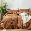 Moomee Bedding Duvet Cover Set 100% Washed Cotton Linen Like Textured Breathable Durable Soft Comfy (Dark Orange, Oversized Quee