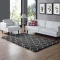 Modway Solvea Moroccan Trellis High Pile Shag 5X8 Area Rug With Lattice Design In Dark Gray And Ivory
