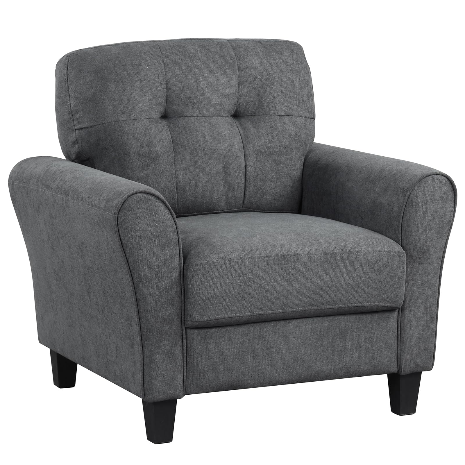 Giantex Modern Mid-Century Accent Chair - Linen Living Room Chair With Tufted Back, 7' Thick Cushion, Max Load 400 Lbs, Upholstered Armchair With Non-Slip Foot Pads, Club Chair For Bedroom, Grey