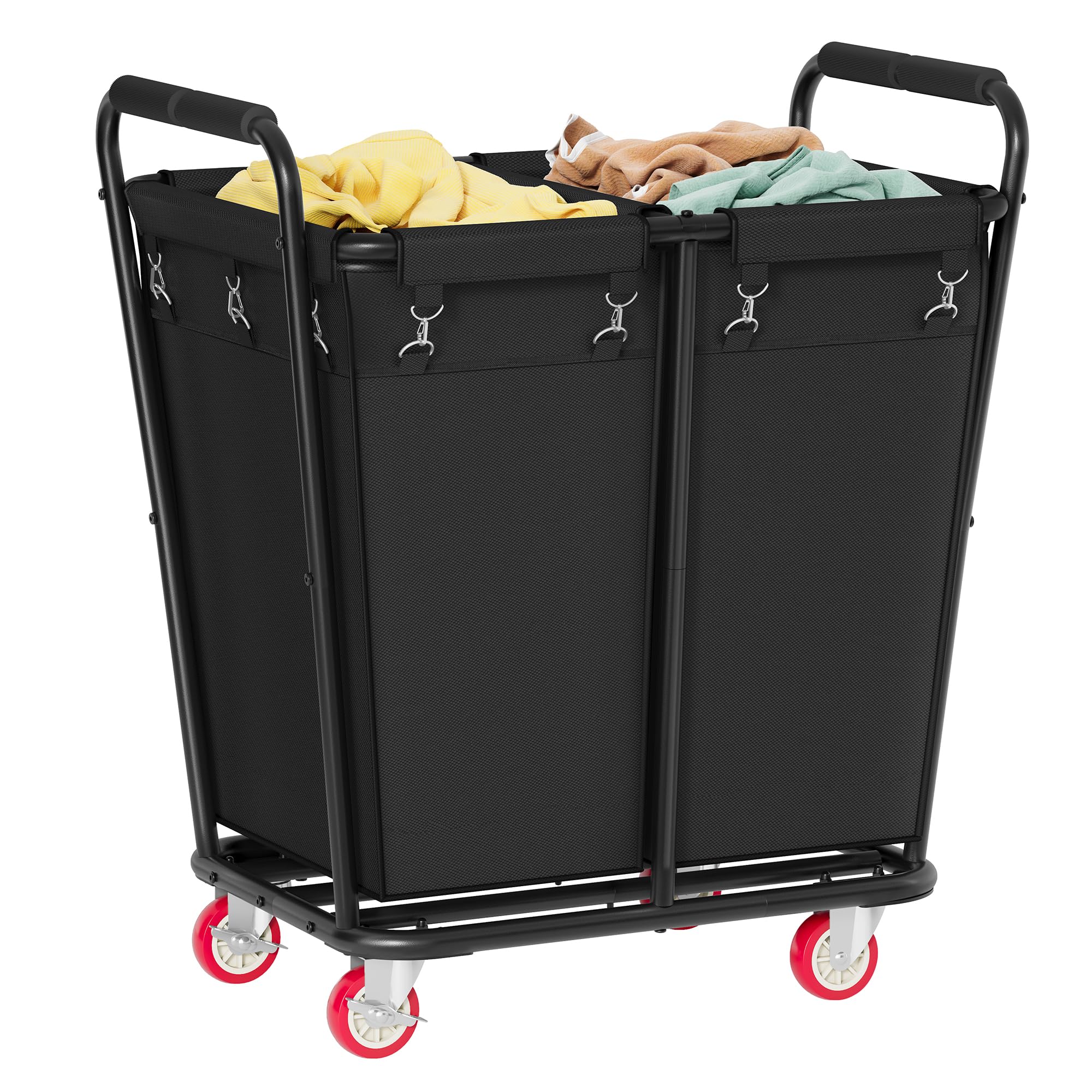 Hoctieon 2 Section Laundry Sorter Cart, 300L Rolling Hamper with Wheels, Industrial Laundry Basket Organizer, Large Dirty Clothe