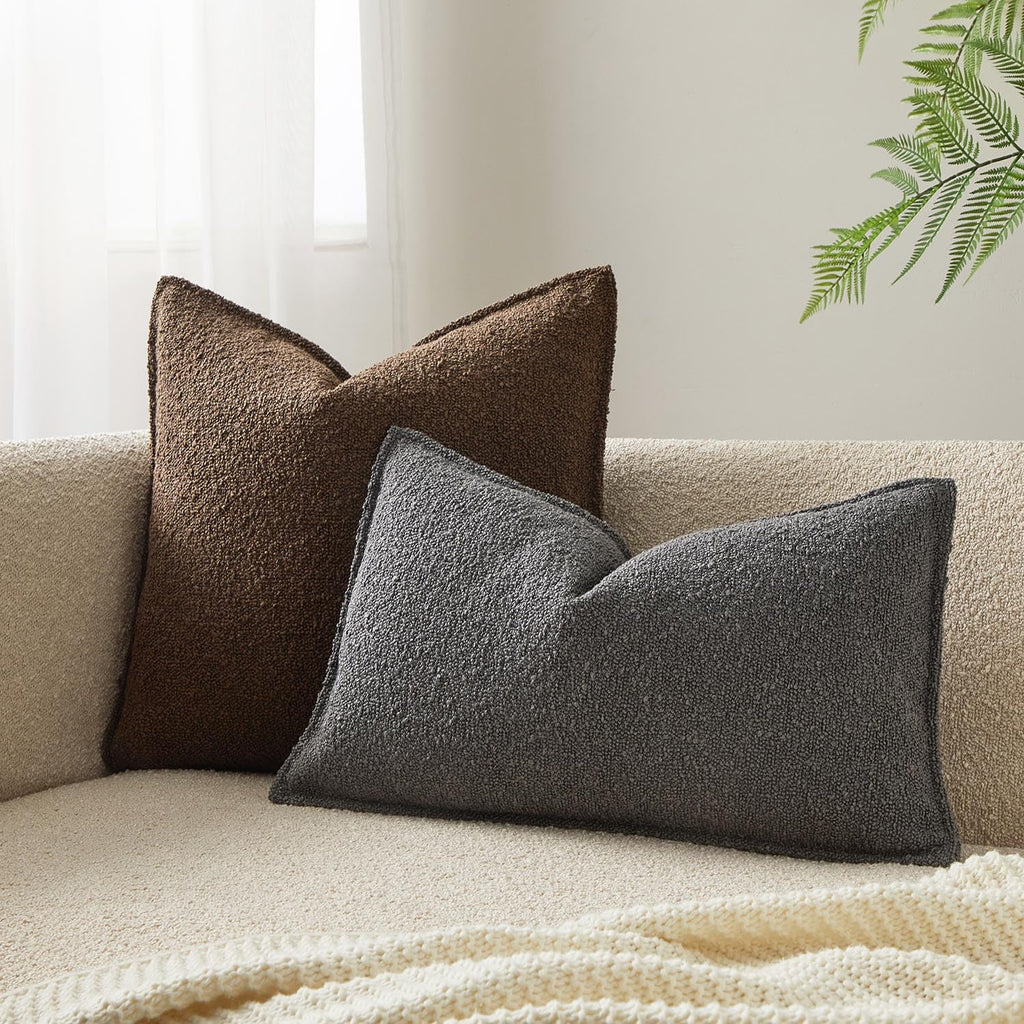 Juspurbet Dark Grey Boucle Broadside Lumbar Throw Pillow Covers 12X20 Inch Set Of 2 For Couch Bedroom Sofa Living Room Decorativ