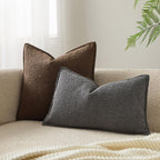 Juspurbet Dark Grey Boucle Broadside Lumbar Throw Pillow Covers 12X20 Inch Set Of 2 For Couch Bedroom Sofa Living Room Decorativ