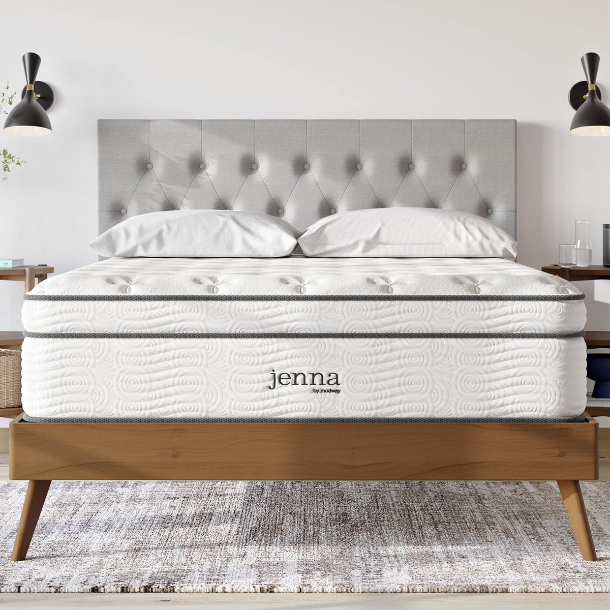 Modway Jenna 14” Innerspring and Memory Foam California King Mattress With Individually Encased Coils, White