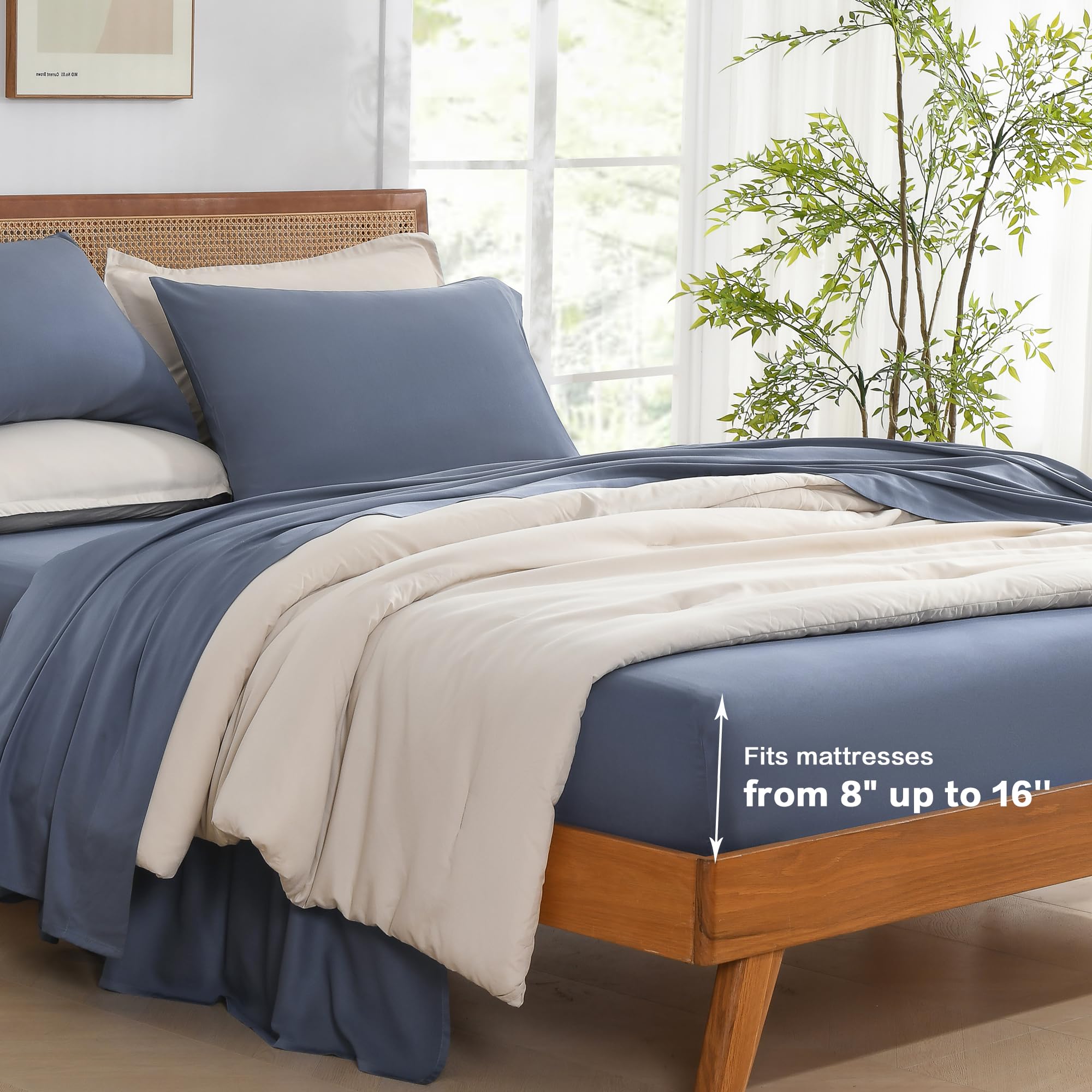 Andency Dark Blue Grey Full Size Bed Sheets, 100% Viscose Derived From Bamboo, Cooling Full Sheets, Deep Pocket Up To 16', Silky Soft Bed Sheets, Hotel Luxury Breathable Bedding Sheets & Pillowcases…