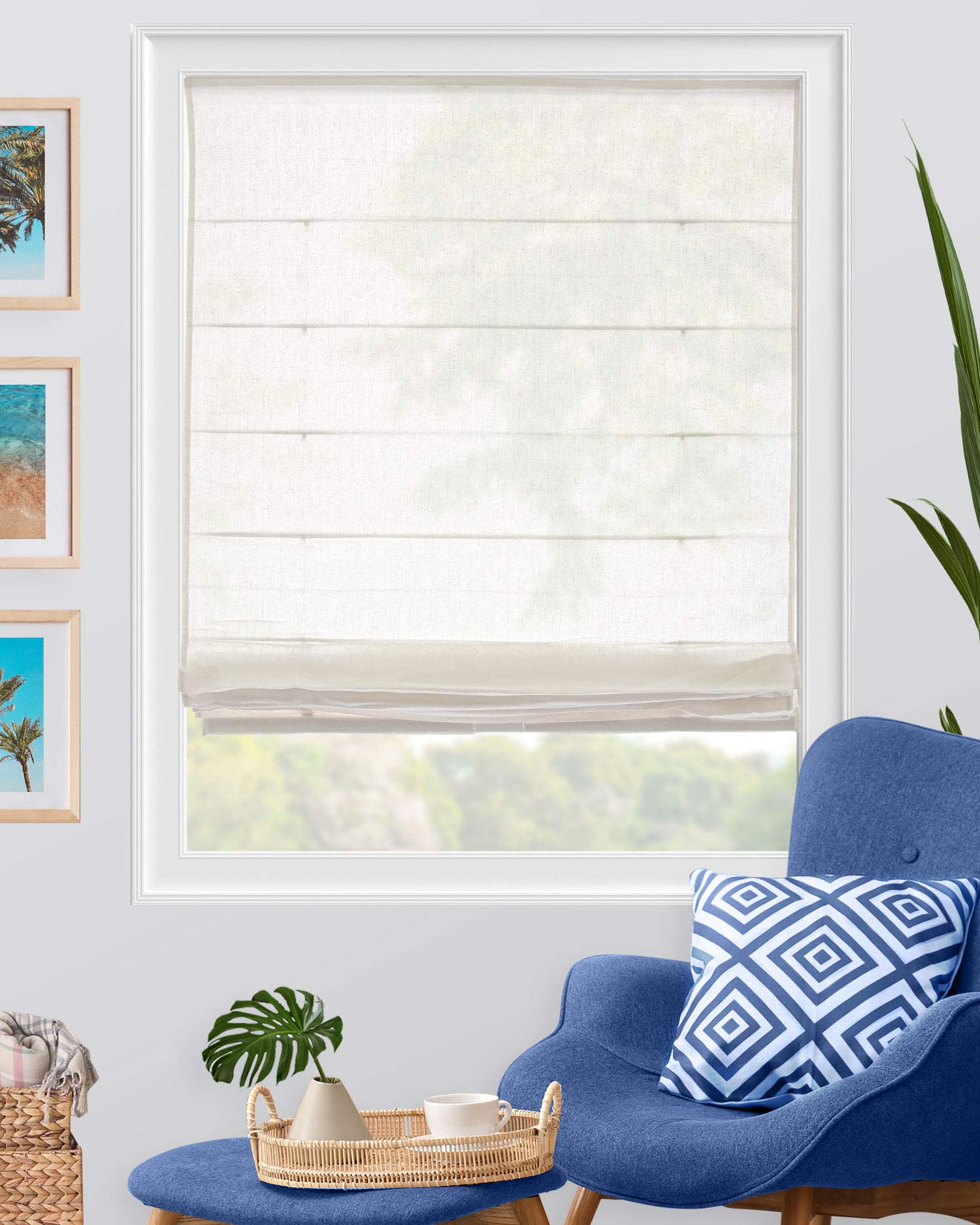 CHICOLOGY Roman Shades for WindowsTreatments, Window Shades for Home 31 W X 64 H, Pacific White (Semi-Sheer/Light Filtering)