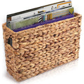 Yesland Hand-Woven Magazine Basket, Natural Narrow Water Hyacinth Holder Magazine Wicker Basket,15.5 x 5.5 x 9.75 Inch Decorativ