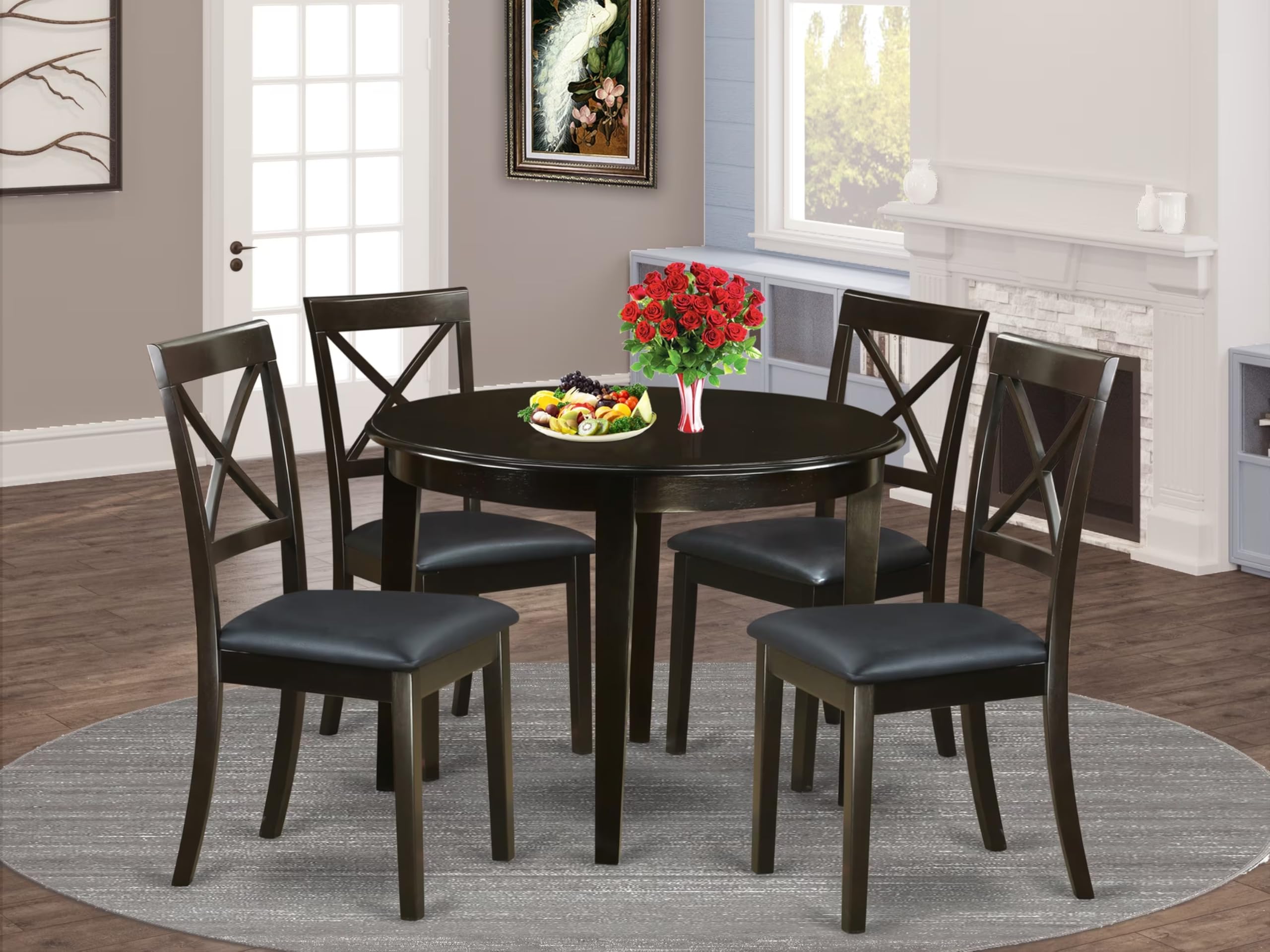 East West Furniture BOST5-CAP-LC 5 Piece Dining Room Table Set Includes a Round Wooden Table and 4 Faux Leather Kitchen Dining Chairs, 42x42 Inch, Cappuccino