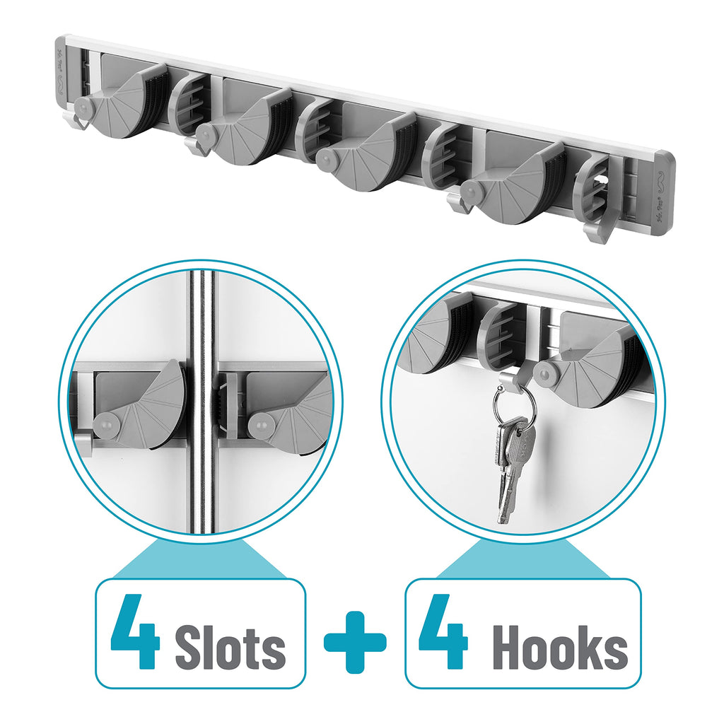 Mr. Pen- Mop And Broom Holder Wall Mount, 4 Positions With 4 Hooks, Broom Organizer Wall Mount, Mop Holder, Broom Hanger Wall Mount, Mop Holder Wall Mounted, Broom And Mop Organizer Wall Hanging