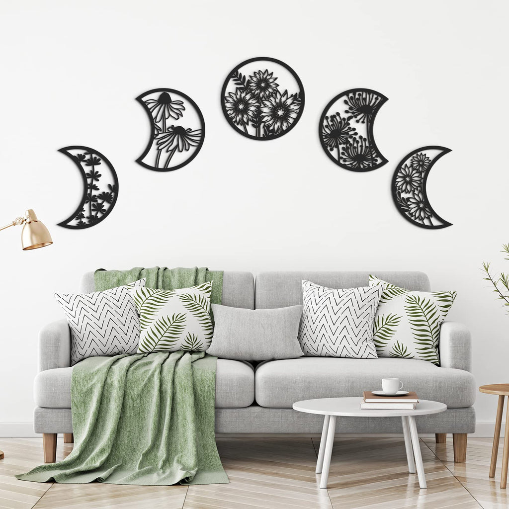 5 Pieces Moon Phase Wall Decor Boho Hanging Moon Phase Nordic Wood Wall Art For Living Room Bedroom Home Wall Decoration Room Ap