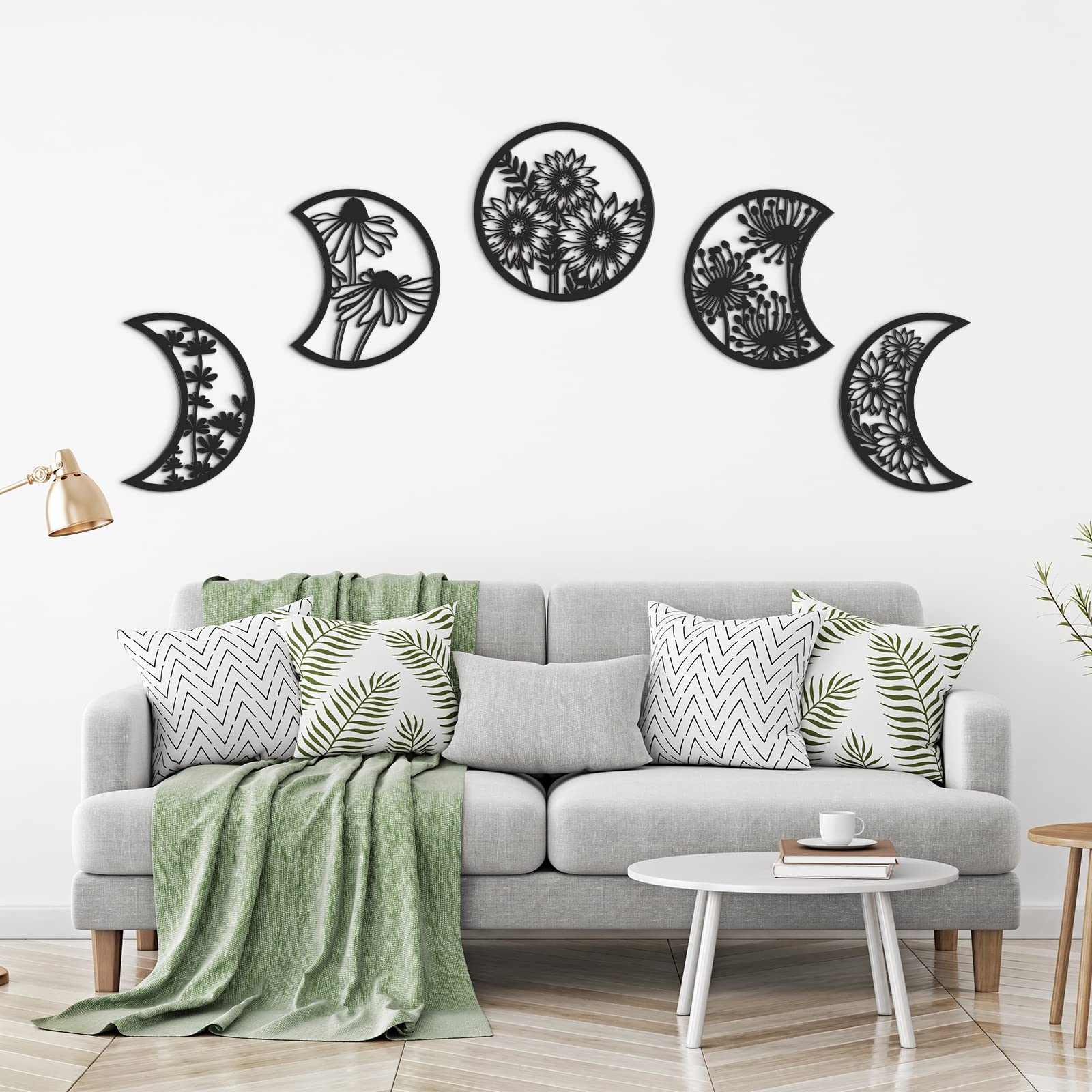 5 Pieces Moon Phase Wall Decor Boho Hanging Moon Phase Nordic Wood Wall Art For Living Room Bedroom Home Wall Decoration Room Ap