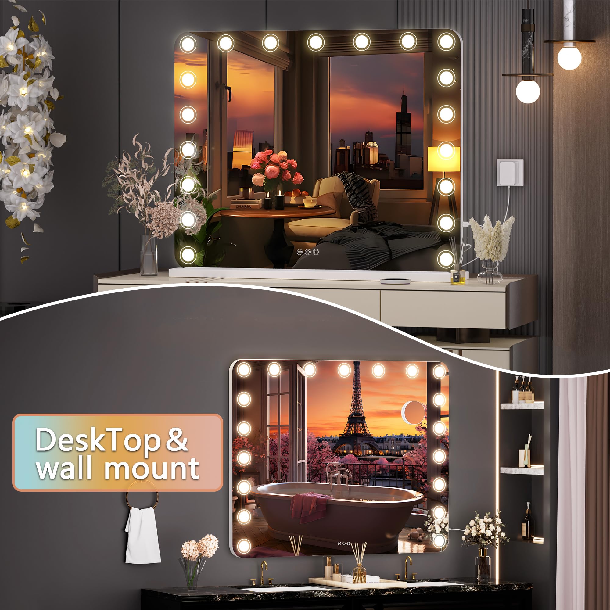 Hasipu Vanity Mirror With Lights, 40' X 32' Makeup Mirror, Light Up Mirror With 19 Dimmable Led Lights And 10X Magnification,