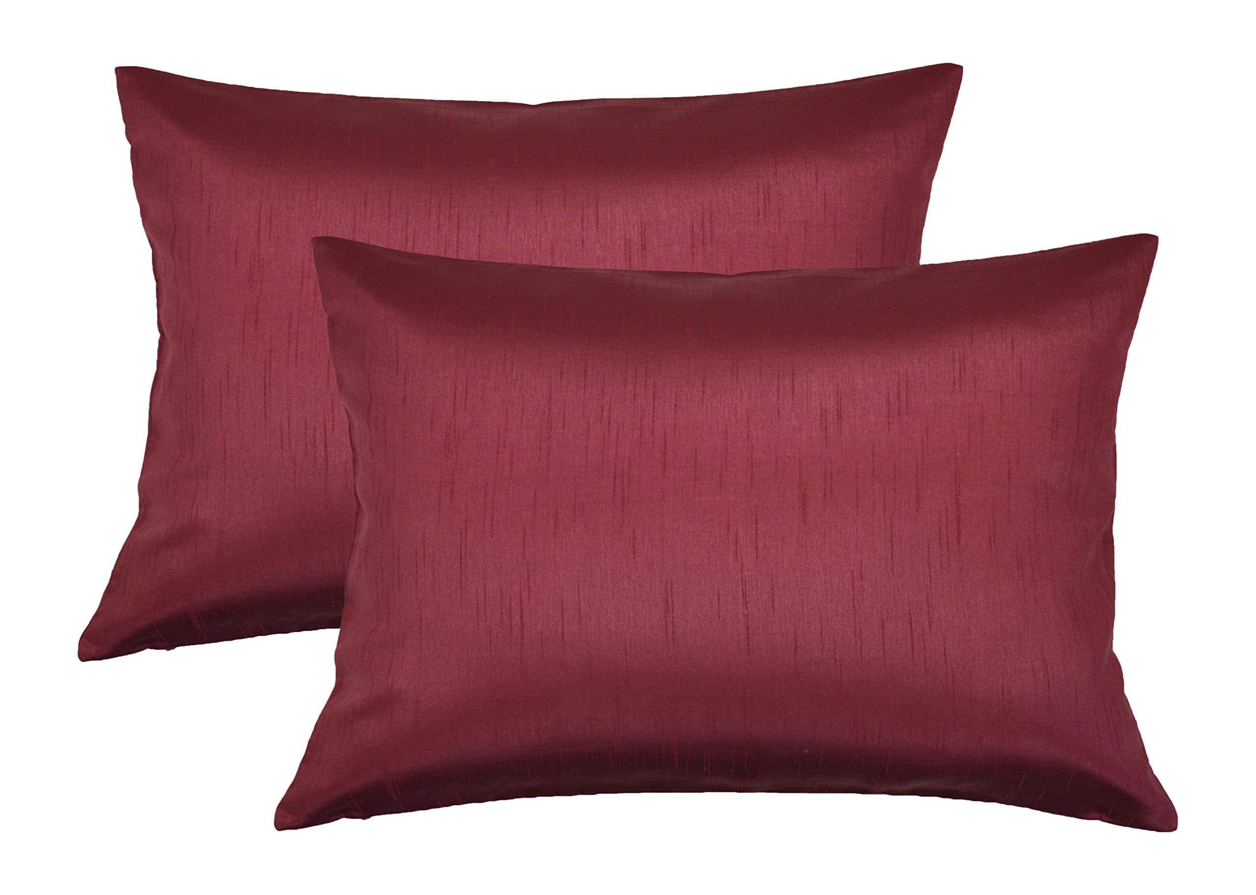 Aiking Home 12X18 Inches Faux Silk Rectangular Throw Pillow Cover, Zipper Closure, Burgundy (Set Of 2)