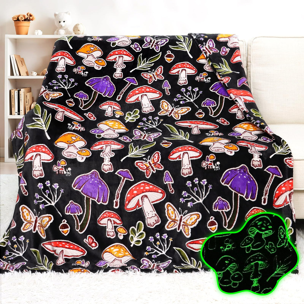 Mushroom Blanket Glow In The Dark Blanket Mushroom Gifts For Women Girls Soft Fleece Mushroom Throw Blanket For Sofa Couch Room