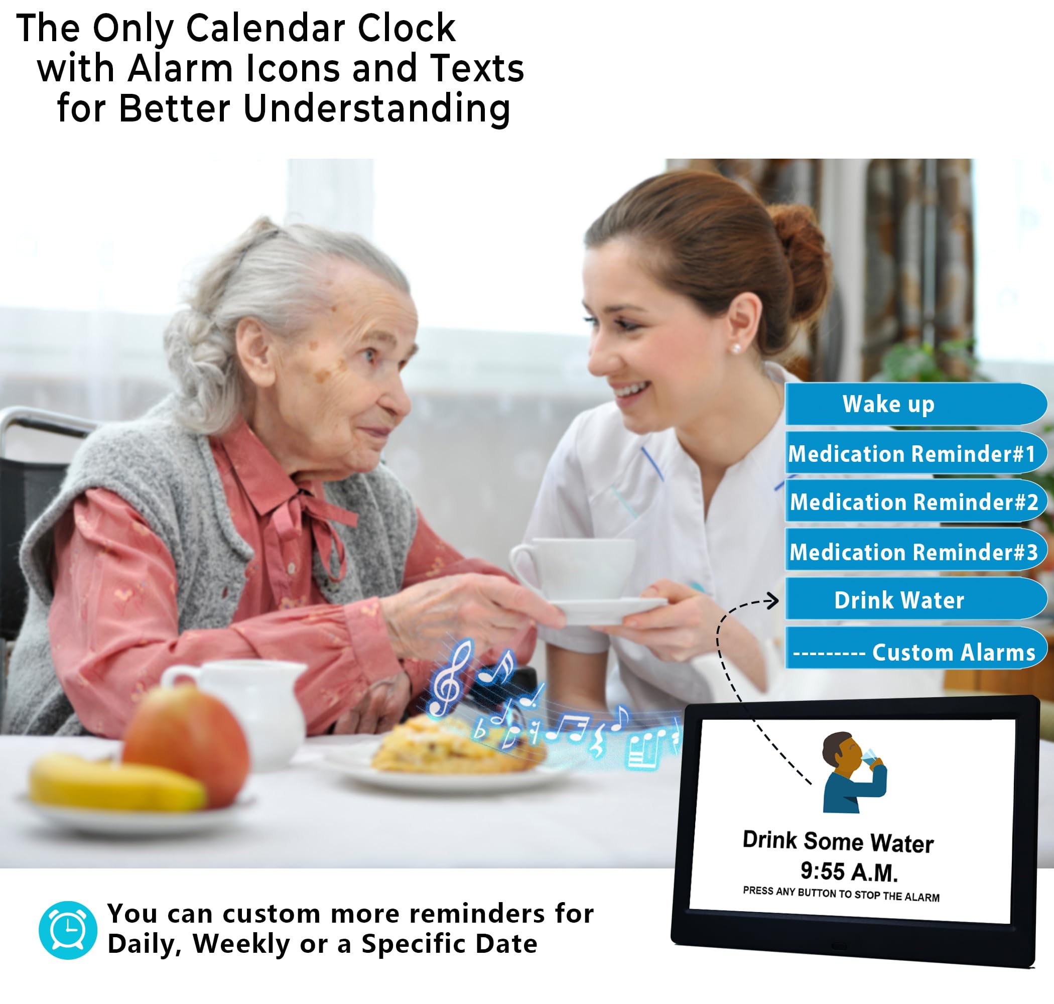 Maxculux ?Upgraded? 11.5'' Large Digtal Clock With Day And Date For Seniors, Auto Dst, 19 Alarms & Auto Dimmable, Non-Abbreviate