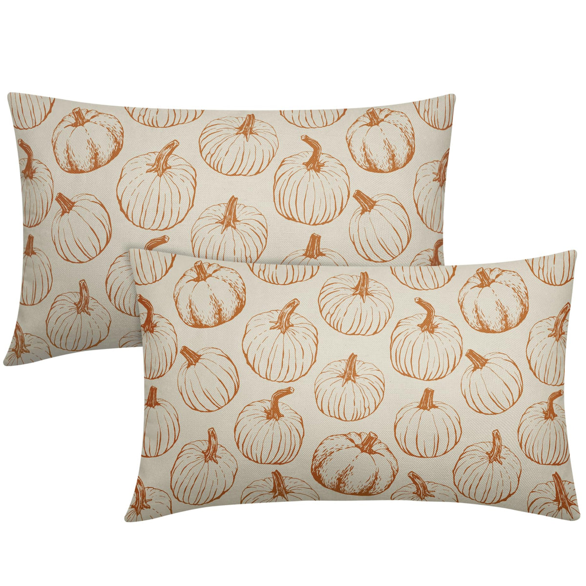 Aytipun Fall Lumbar Pillow Covers 12X20 Set Of 2 Burnt Orange Pumpkin Autumn Themed Thanksgiving Harvest Print Throw Pillows Out