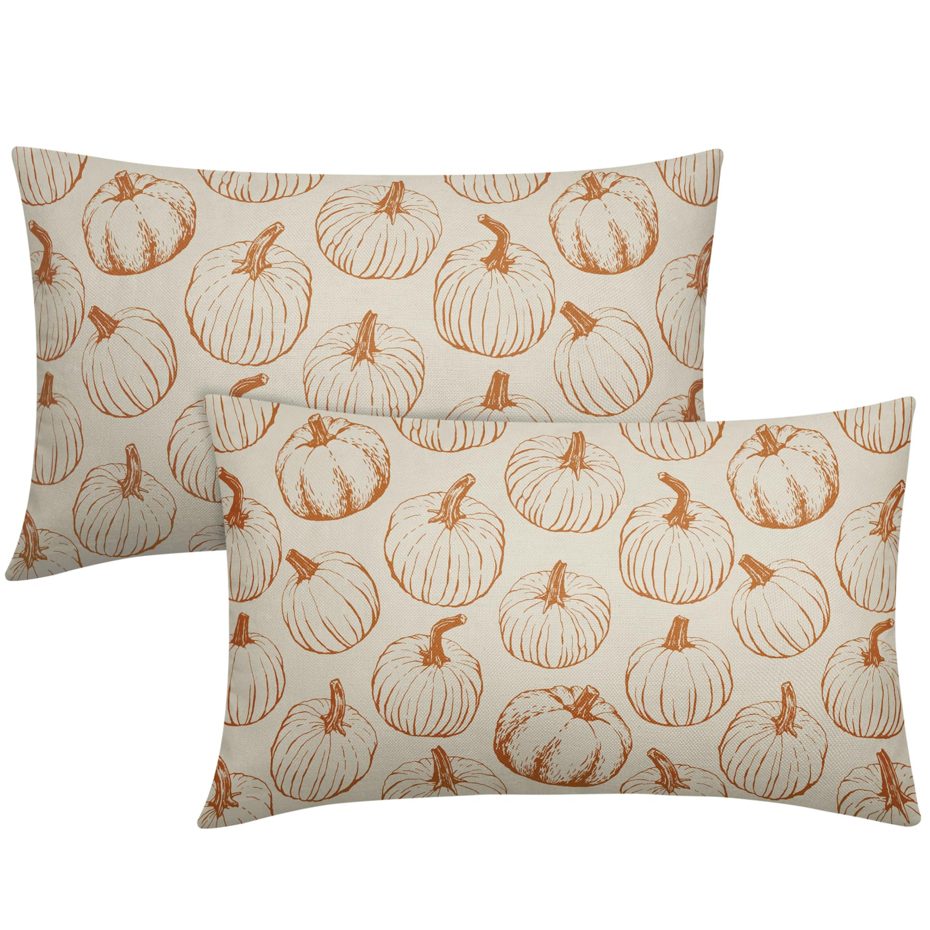 Aytipun Fall Lumbar Pillow Covers 12X20 Set Of 2 Burnt Orange Pumpkin Autumn Themed Thanksgiving Harvest Print Throw Pillows Out