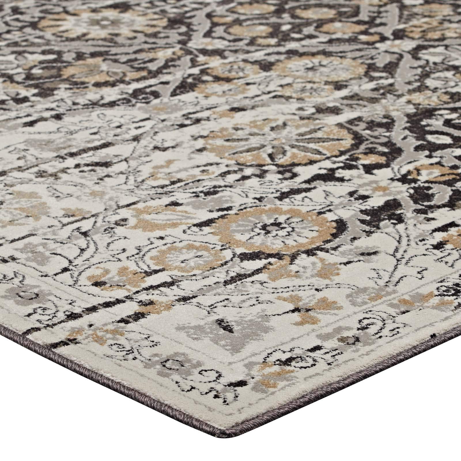 Modway Ganesa Distressed Diamond Floral Lattice 5X8 Area Rug In Black And Beige