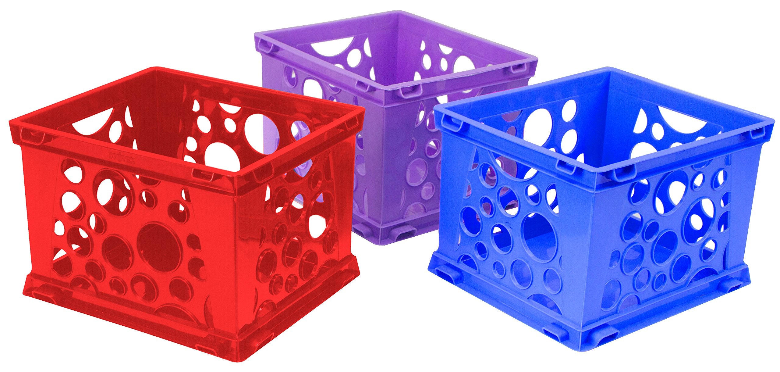 Storex Premium File Crate With Handle Cutouts - Letter And Legal Document And Folder Storage, Assorted Colors, 3-Pack (61797A03C