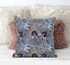 HomeRoots Gray Cream 16â€ Indigo Gray Tropical Zippered Suede Throw Pillow