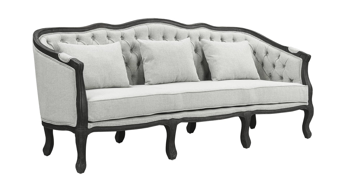 Acme Furniture Upholstered Sofa with Button-Tufted Back, Gray and Dark Brown