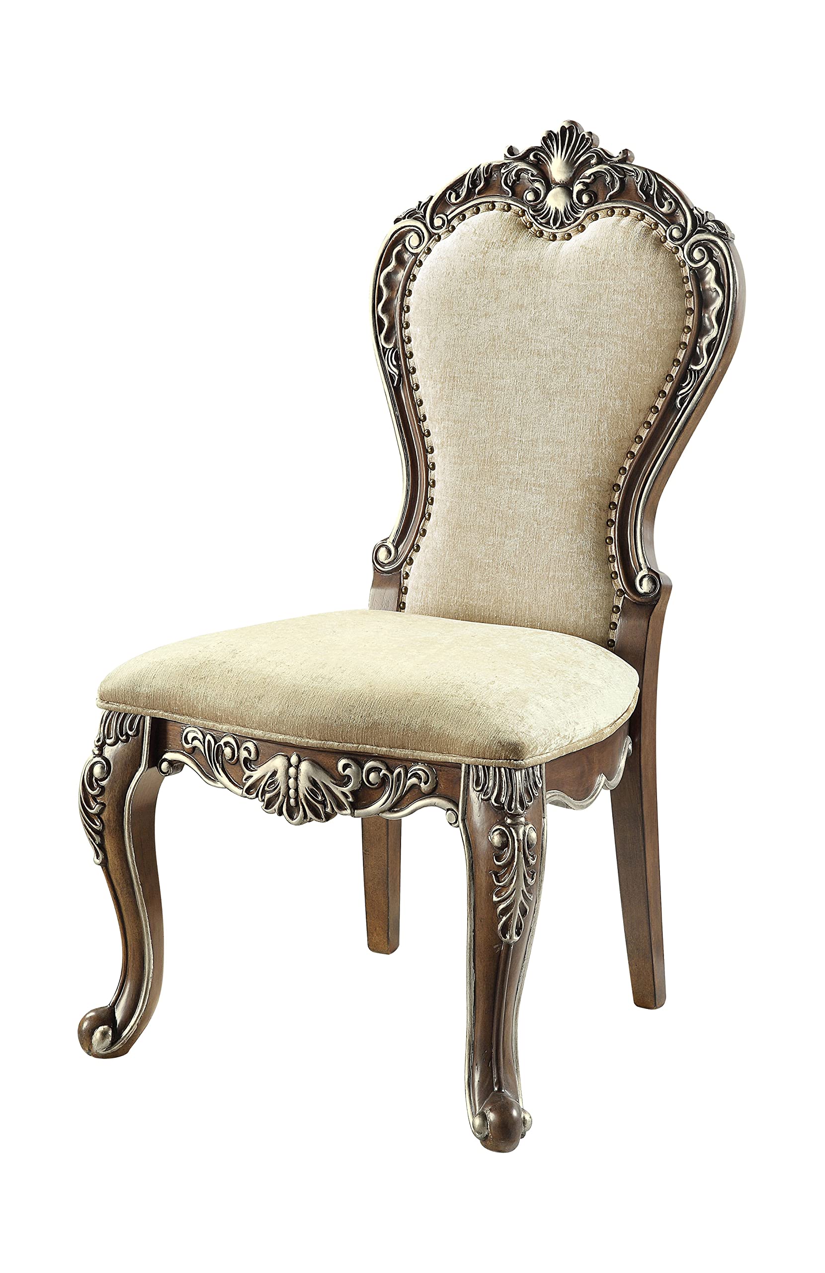 Acme Latisha Fabric Side Chair with Nailhead Trim in Antique Oak (Set of 2)