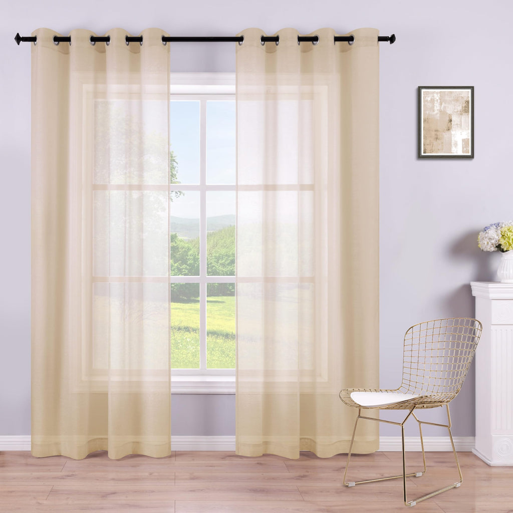Koufall Beige Grommet Faux Linen Sheer Curtains 52X90 Inch Length