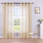 Koufall Beige Grommet Faux Linen Sheer Curtains 52X90 Inch Length