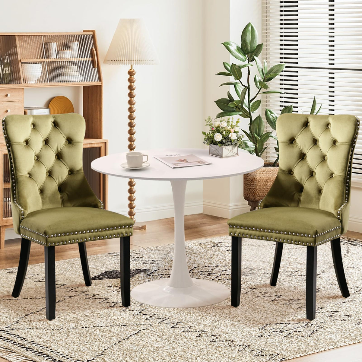 Soartalent 3-Pieces 31.5' Round Dining Table Set For 2,White Dining Table & 2 Velvet Upholstered Dining Chairs For Kitchen Dini