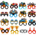 Jenaai 32 Pcs Monster Truck Party Decorations Trucks Paper Glasses Monster Truck Photo Booth Props Truck Theme Eyeglasses for Mo