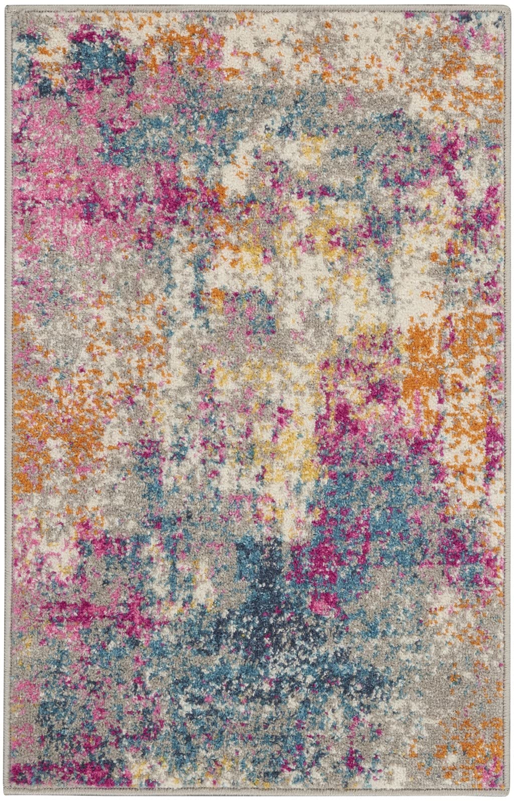 HomeRoots Ivory/Multi 100% Polypropylene 2’ x 3’ Ivory and Multi Abstract Scatter Rug