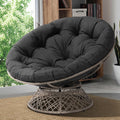 Bme Metal Oversized Swivel Papasan Chair, Living Room Chair With Black Cushion, Gray Frame, 360 Swivel, Skillfully Woven Resin W
