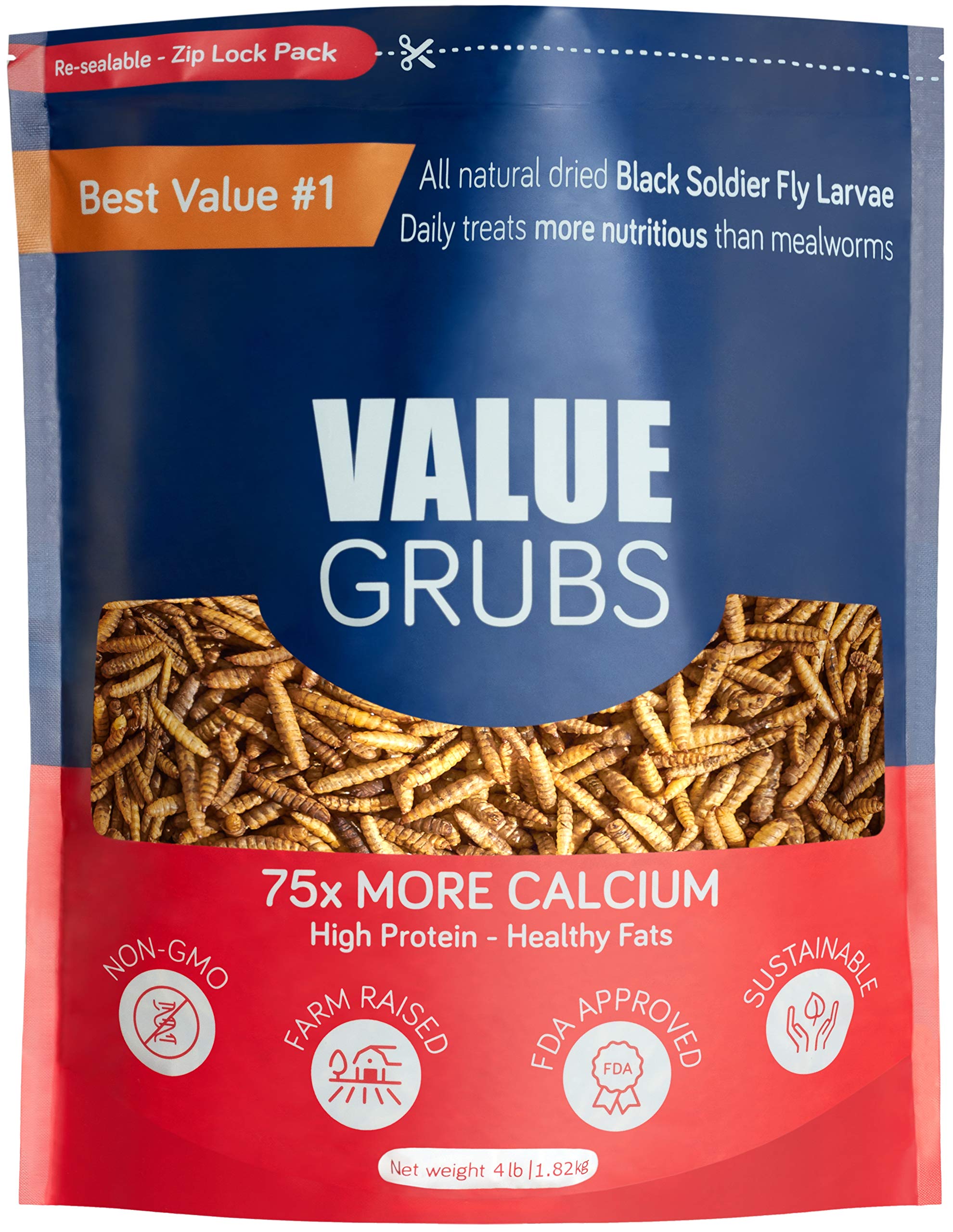 Value Grubs 4 Lbs - Better Than Dried Mealworms For Chickens - Non-Gmo - 75X More Calcium Than Meal Worms - Poultry Feed Molting