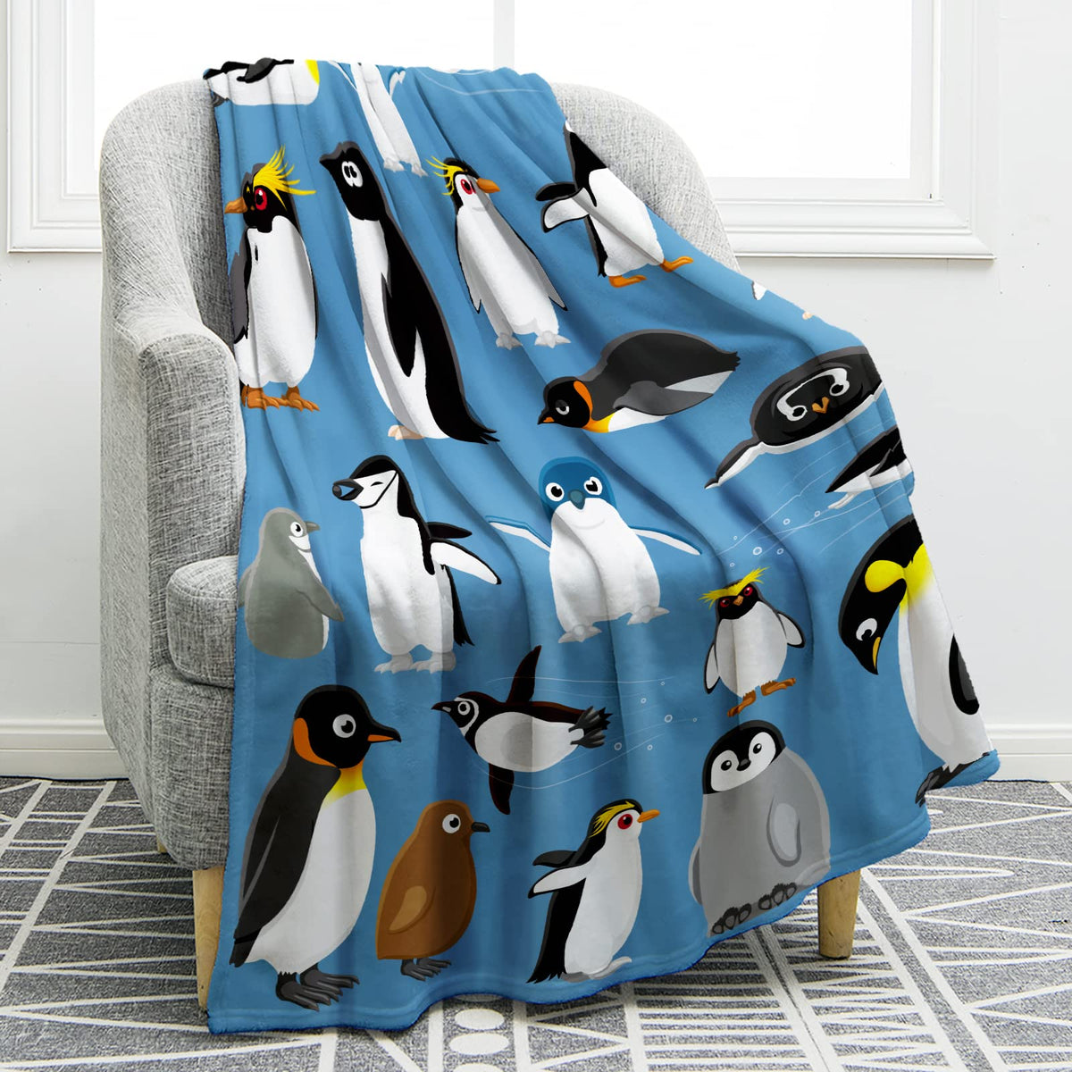 Jekeno Penguin Blanket Antarctic Animals Gifts For Women Kids Boys Home Bedroom Living Room Decor Soft Cozy Lightweight Plush Th