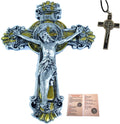 Holy Land Market Wall St. Benedict Cross/Crucifix Set (10 Inch and 3 Inches) (Silver/Gold Tones)