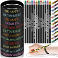 Sabary 48 Pcs Motivational Pencils Inspirational Silicone Bracelets Set Mood Pencil Motivational Quote Rubber Wristbands for Chr