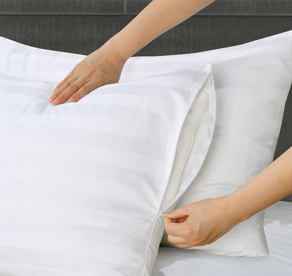 Pillow Protector Queen Size 100% Egyptian Cotton Pillow Covers, 400 Thread Count Sateen Weave Cooling Pillow Cases With Zipper H