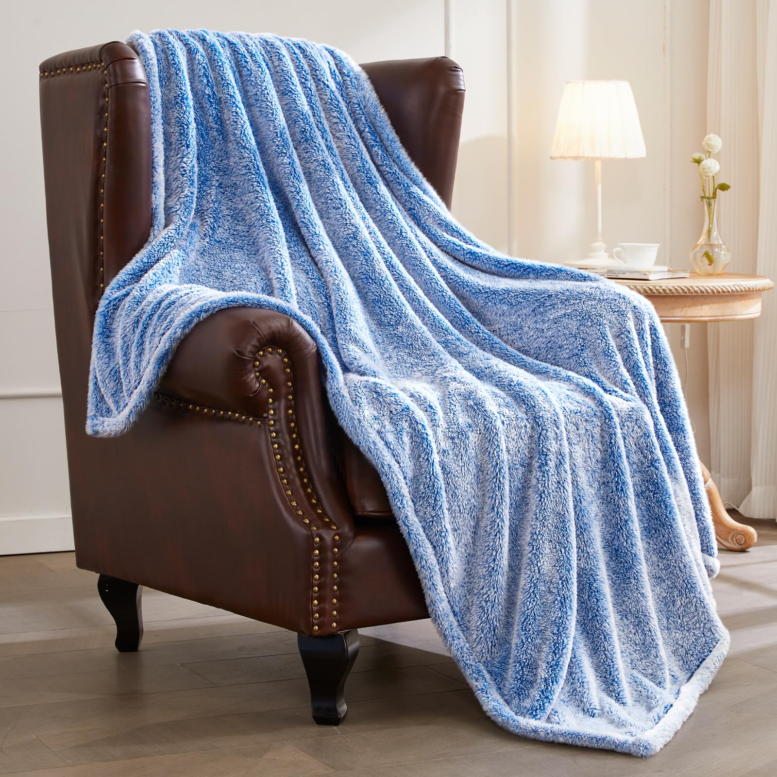 Exclusivo Mezcla Plush Extra Large Fleece Throw Blanket For Couch, Bed And Sofa (50X70 Inches,Mixed Cobalt Blue) Soft, Warm, Lig