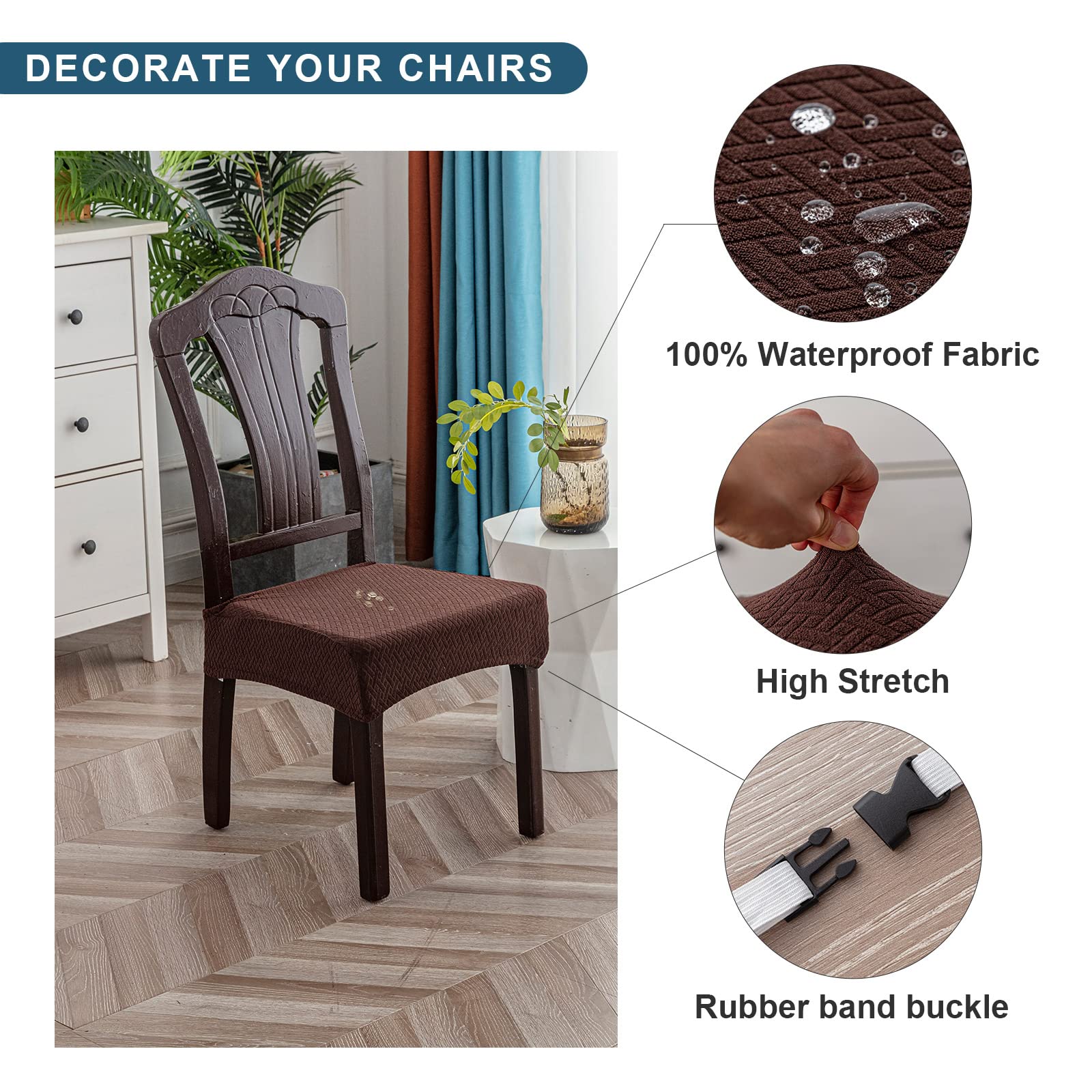 Genina Waterproof Seat Covers For Dining Room Chair Covers Waterproof Dining Chair Covers (2 Pcs-Rear-Covered, Chocolate)