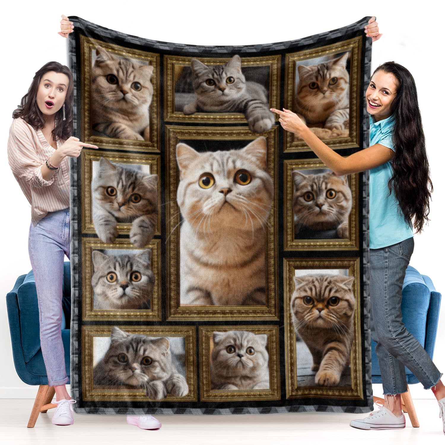 Scottish Fold Cat Blanket Gifts For Women Men, Cozy Fuzzy Soft Throw Blanket For Couch Bed Travel Lightweight Plush Flannel Flee