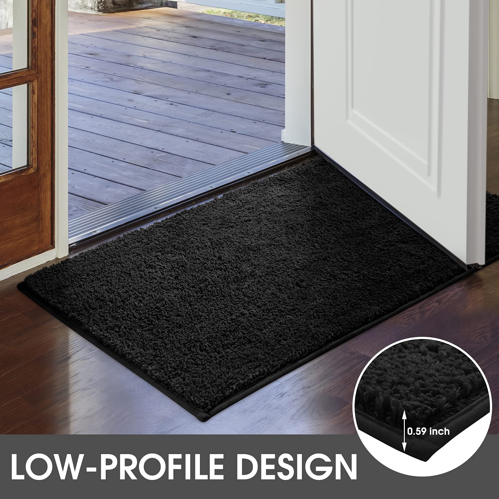 Homeideas Door Mats Indoor, 17'X29' Super Absorbent Non Slip Rugs For Entryway, Front Back Welcome Doormat Dirt Trapper (Black
