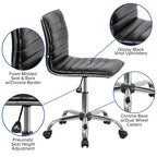 Flash Furniture Alan Low Back Designer Armless Black Ribbed Swivel Task Office Chair