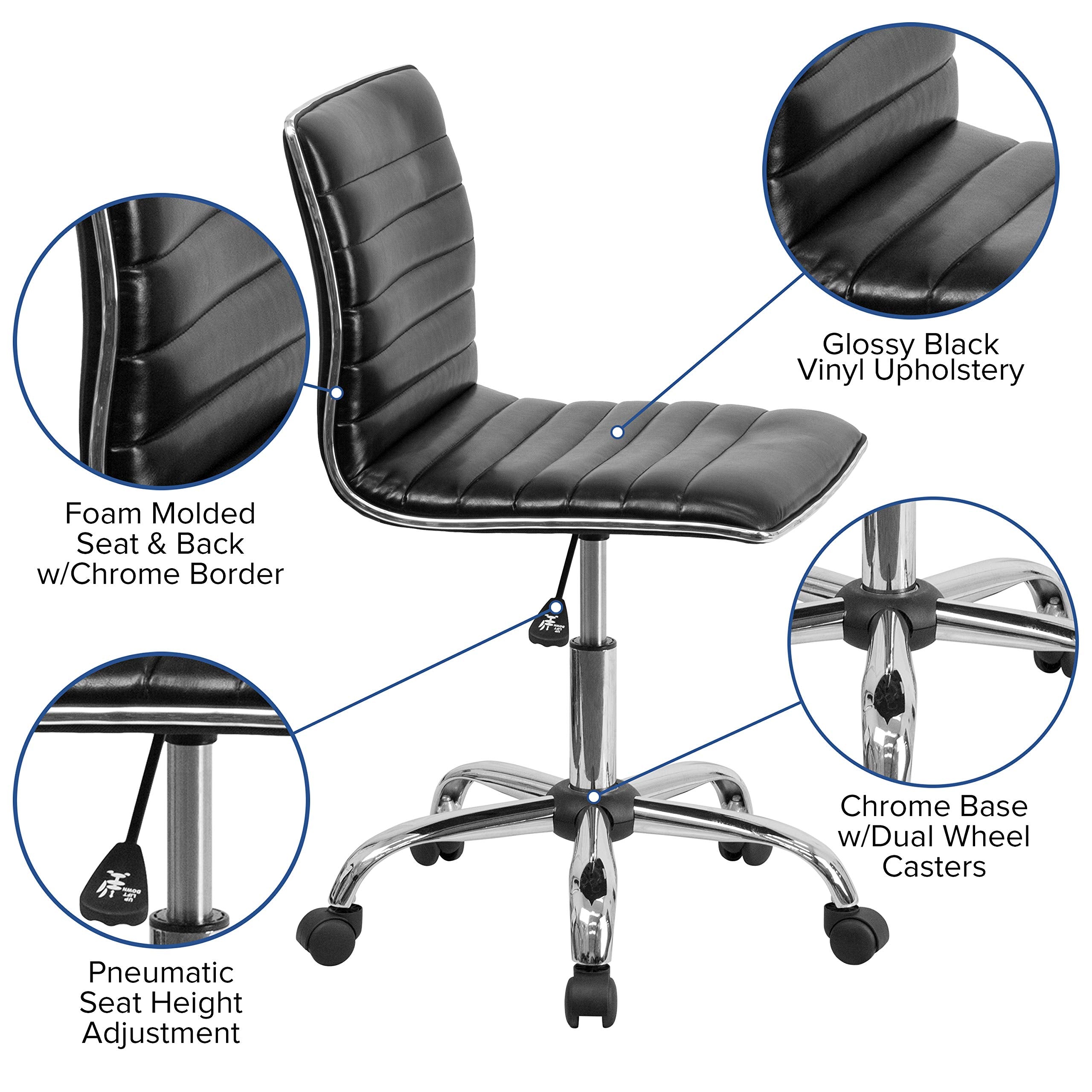 Flash Furniture Alan Low Back Designer Armless Black Ribbed Swivel Task Office Chair