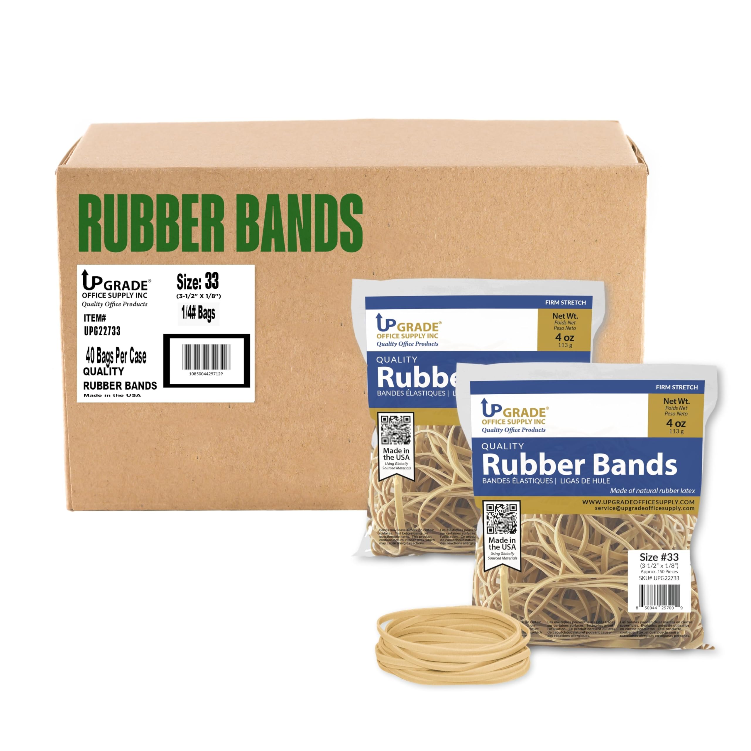 Upgrade Office Supply Upg22733Cs Rubber Bands, Size #33 (3-1/2' X 1/8'), 4 Oz. Bags - 10 Lb. Case (40 Bags Total), Natural Cre