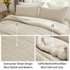 Avelom Beige Seersucker Full Comforter Set (80X90 Inches), 3 Pieces-100% Soft Washed Microfiber Lightweight Comforter With 2 Pillowcases, All Season Down Alternative Comforter Set For Bedding