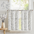 jinchan Floral Kitchen Curtains 24 Inch Gray Linen Tier Curtains Farmhouse Cafe Curtains Country Botanic Small Window Curtains R