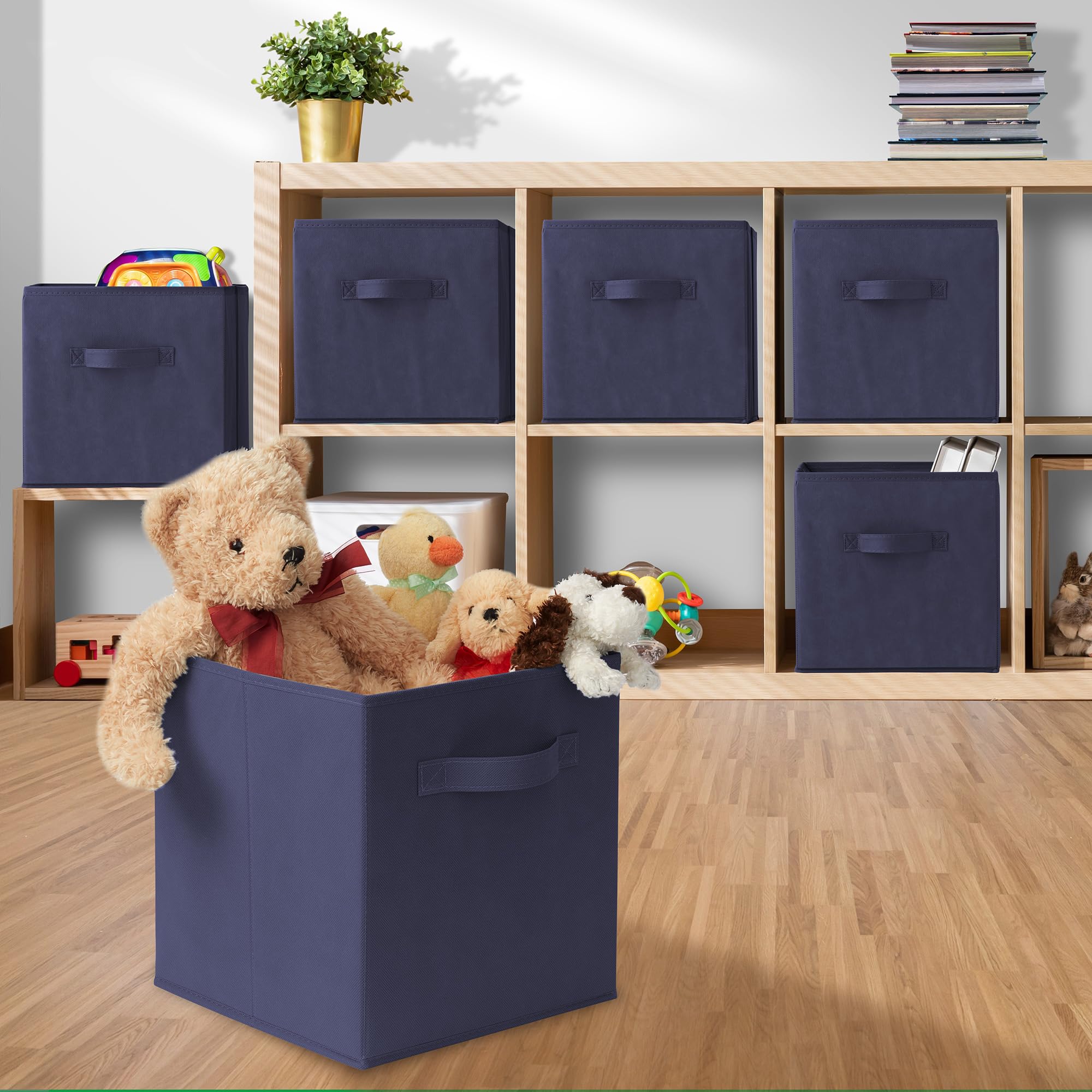 Casafield Set Of 6 Collapsible Fabric Cube Storage Bins, Navy Blue - 11'' Foldable Cloth Baskets For Shelves, Cubby Organizers &