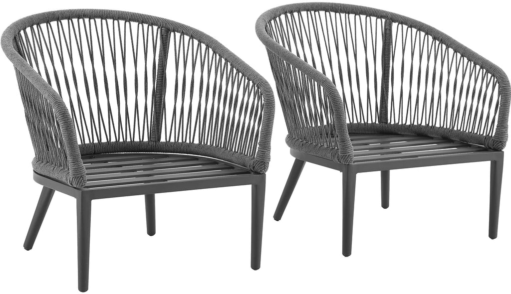 Crosley Furniture Dover 2-Piece Indoor Outdoor Chair Set, Patio Chairs for Conversation, Porch, Deck, Matte Black with Charcoal Cushions